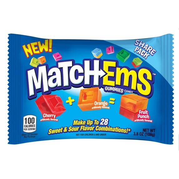 Match-Ems Match-Ems Gummies Candy from Bazooka, Mix, Match & Connect Assorted Sour & Fruit Flavors, 3.8 oz — product image