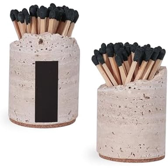 Match Holder with Striker - Set of 2 - Handmade Travertine Match Box - Matches in a jar for Bathroom Candle - Cute Home Decor - Matches Not Included$$Home Decor, Kitchen, & Other