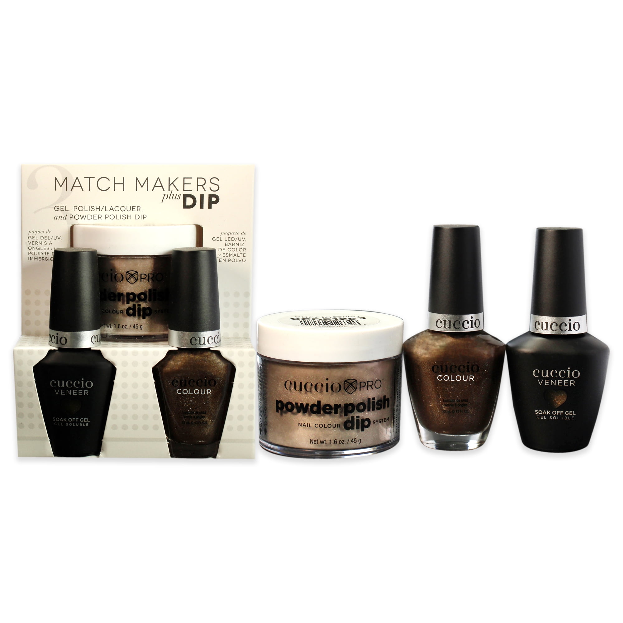 Cuccio Colour Match Makers Plus Dip - Nature Nature , 3 Pc 1.6oz Pro Powder Polish Dip System, 0.44oz Veneer Soak Off Gel, 0.43oz Colour Nail Polish