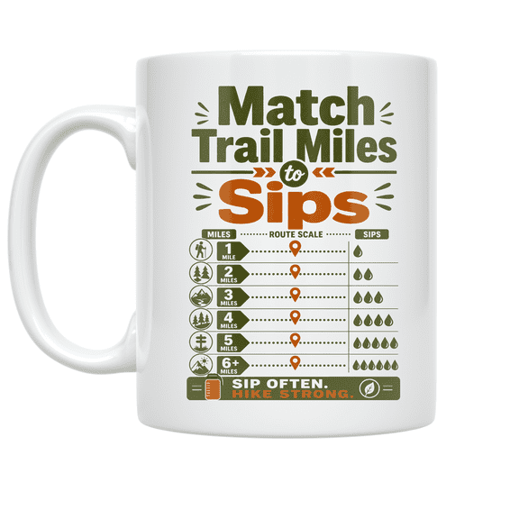 Match Trail Miles to Sips - Hiking Enthusiast - 11 oz Ceramic Coffee Mug