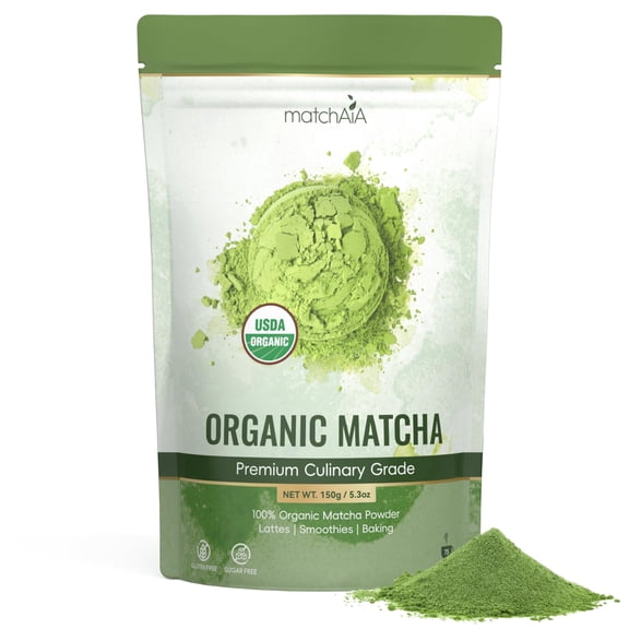 MatchAiA Organic Matcha Powder, Premium Culinary Grade, 150g/5.3oz, USDA Certified, 100% Pure, Perfect for Lattes, Smoothies, Desserts and Baking, Sugar Free, Gluten Free