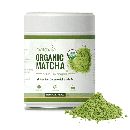 MatchAiA USDA-Certified Organic Matcha, Ceremonial Grade, 100% Pure Green Tea Powder, Premium First Spring Harvest, Sugar Free, Gluten Free (60g / 2.1oz Tin Can)