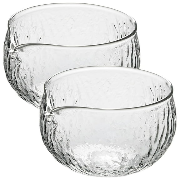 Matcha Bowl with Spout, 2 Pcs Glass Chawan Matcha Bowl, Hammered Texture, Microwave and Dishwasher Safe, Ideal for Tea Ceremonies and Matcha Enthusiasts