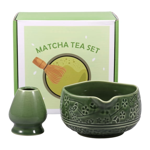 Fkszll 2026 New Matcha Bowl and Chasen Stand Set Premium Ceramic 550ml Chawan with Spout Gift for DIY Matcha Lover Starter Kit Green