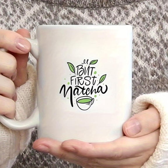 Matcha Ceramic Coffee Mug 11oz White Tea Latte Art with Green Leaf Design Birthdays Christmas Thanksgiving High Quality Drinkware and Festive Decor Co