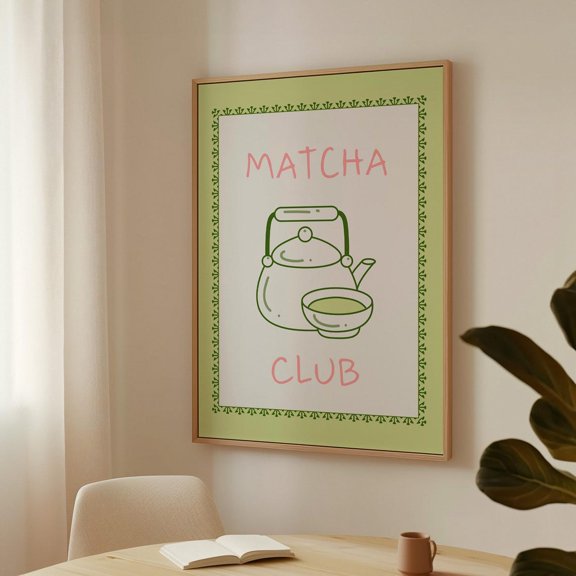 Matcha Club Poster Minimalist Green Kettle Tea Kitchen Print