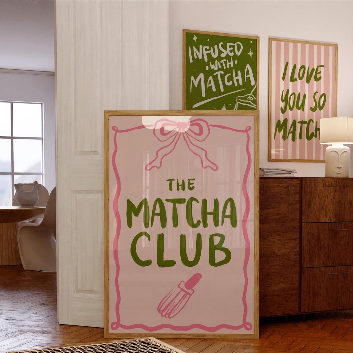 Matcha Club Print, Hand Drawn Kitchen, But First Matcha Poster, Pink ...