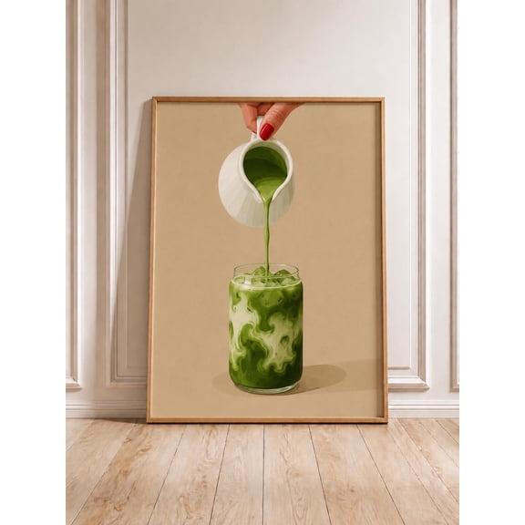 Matcha Coffee Poster, Cold Brew Wall Art, Coffee with Cream Print, Kitchen Café Decor, Modern Coffee Bar Artwork, Neutral Coffee Poster , Poster Print Only