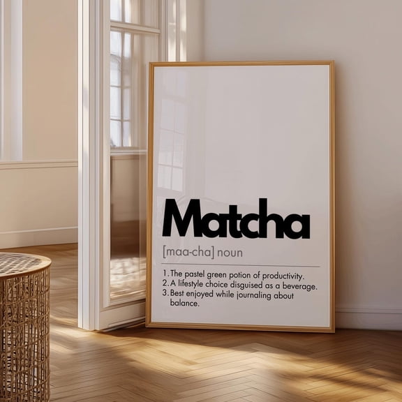 Matcha Definition Wall Art | Black Typography Print | Minimal Coffee Poster | Modern Kitchen Decor | Café Aesthetic Art |, Unframed Paper Poster 11x14in