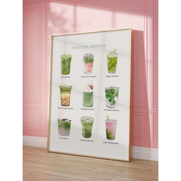Matcha Drinks Print, Iced Matha Latte Lover, Ceremonial Matcha Mornings, Cute Matcha Wall Art, Cafe Poster, Trendy Kitchen Decor Home Decor #660, Unframed Poster Size 24x36