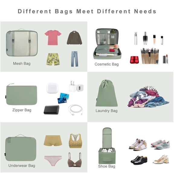 Matcha Green 8 Set Travel Packing Cubes Luggage Organizers