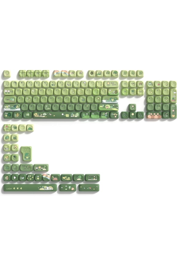 Matcha Green Frog Keycaps, PBT Custom Keycap Set 60 75 100 Percent, MOA Profile for Gaming Mechanical Keyboard, Compatible with ANSI/ISO, TKL, Full-Sized Layout
