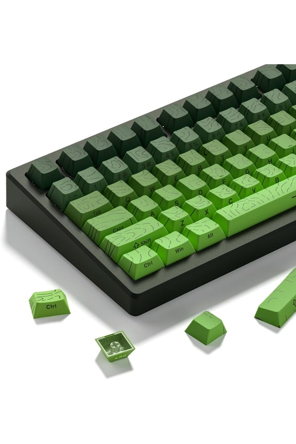 Matcha Green Topographic keycap Sets,Line Backlit Gradient keycaps,Shine Through Keyboard Keys,Side Printed Key caps Cherry Profile for 61/64/66/68/71/75/84/87/100/104 Mechanical Keyboards