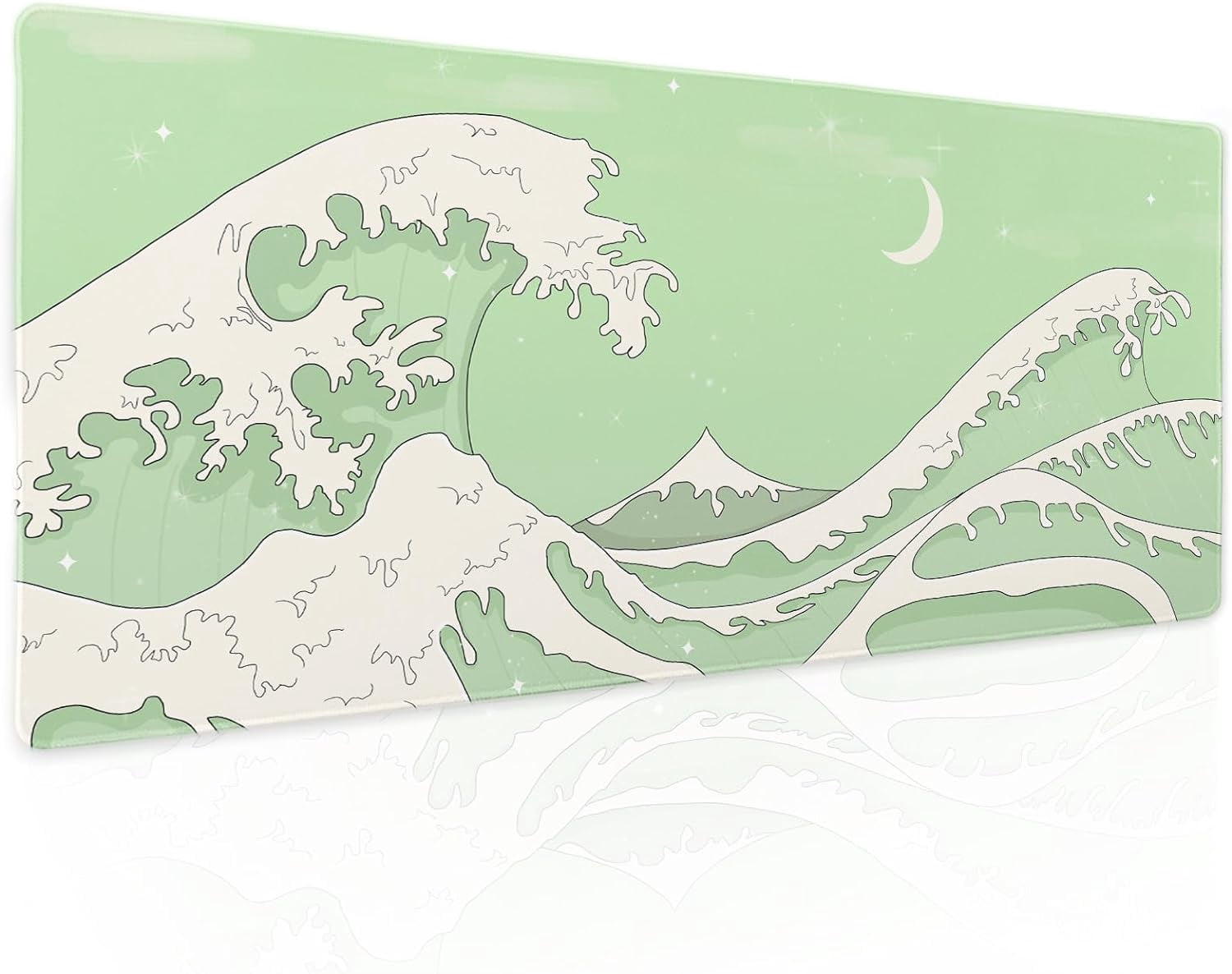 Matcha Green White Japanese Anime Gaming Mouse Pad XL Kawaii Sage Aesthetic Wave Extended Large Desk Mat Non-Slip Rubber Base Stitched Edge Keyboard Mousepad for PC Office Laptop,31.5×11.8 in