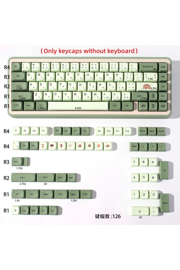 Matcha Green XDA Keycaps, 126-Key PBT Dye-Sublimated with English/Japanese Legends