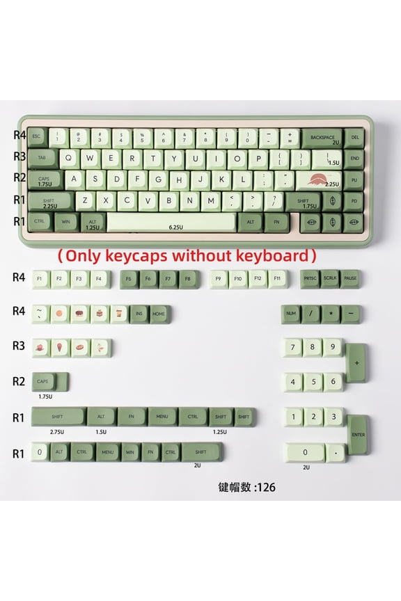 Matcha Green XDA Keycaps, 126-Key PBT Dye-Sublimated with English/Japanese Legends