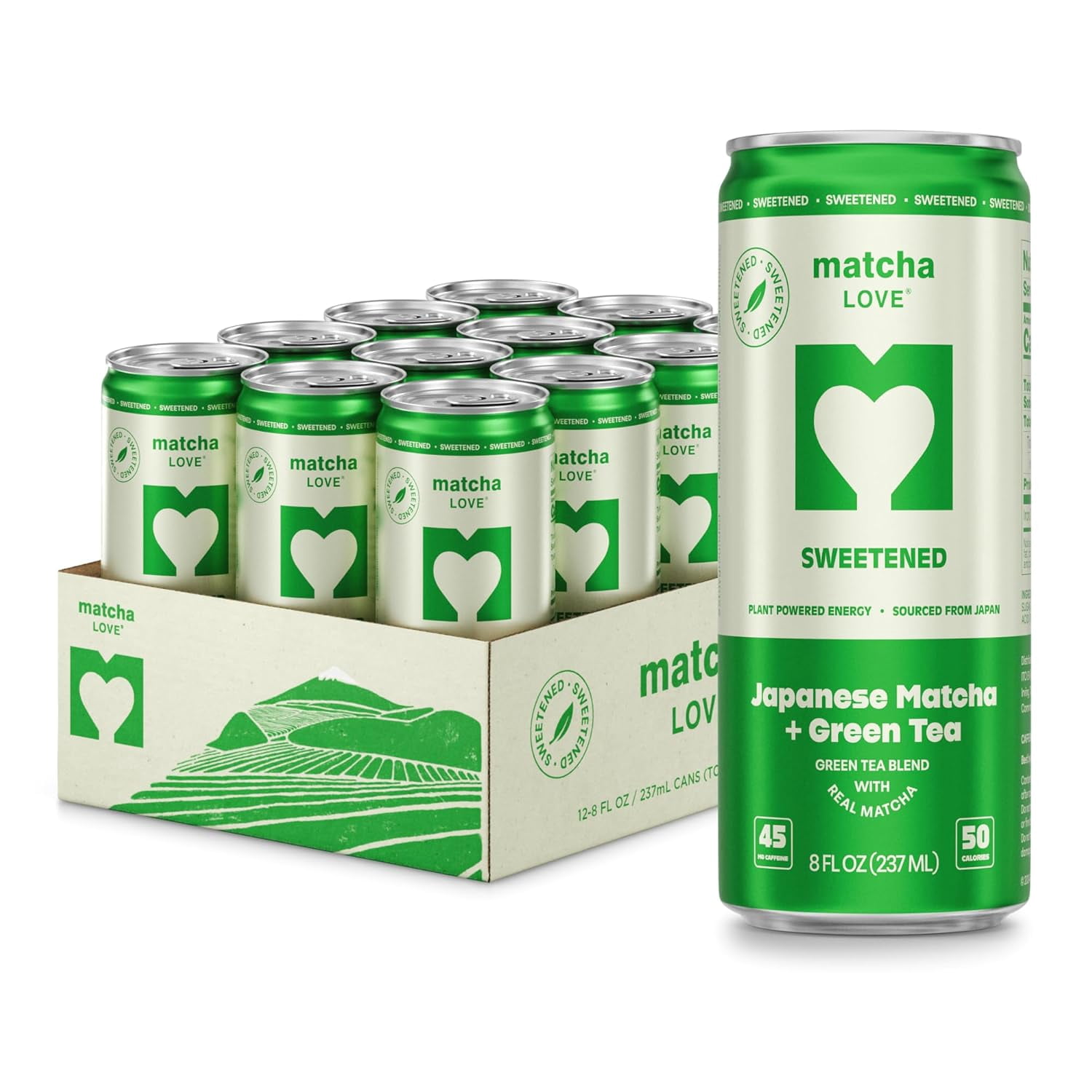 Matcha LOVE Japanese Matcha Green Tea Blend Sweetened 45mg Caffeine 12 Pack X 8 fl oz