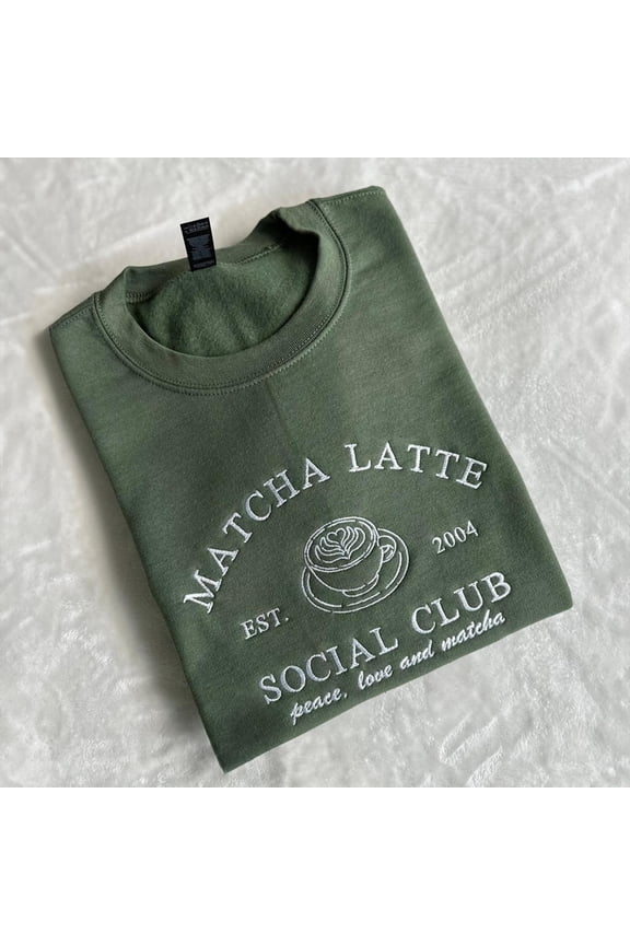 Matcha Latte Club Iced Coffee Mom Embroidered Sweatshirt