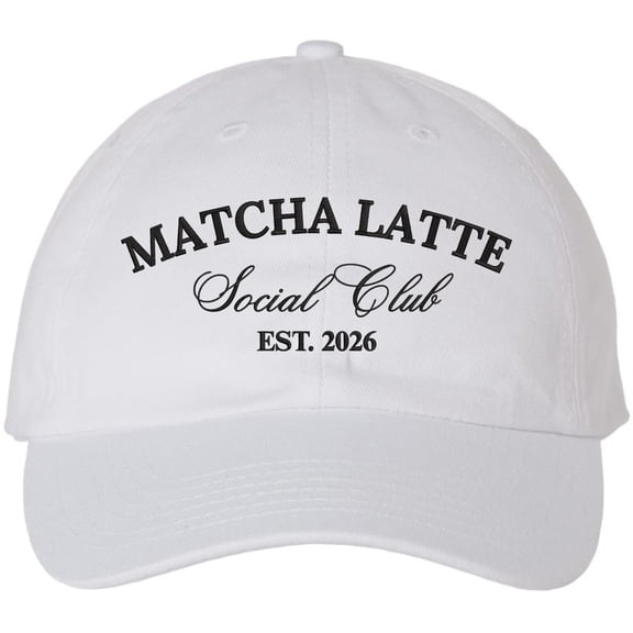 Matcha Latte Social Club Embroidered Baseball Cap Cafe Aesthetic Dad Hat Coffee Lover Casual Cap (White)
