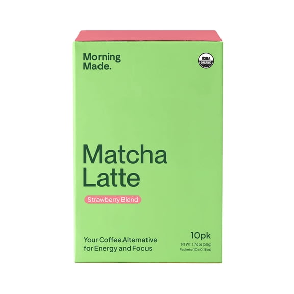 Morning Made Ceremonial Grade Organic Matcha Latte Powder, Strawberry, 10 Pack (0.18oz ea)