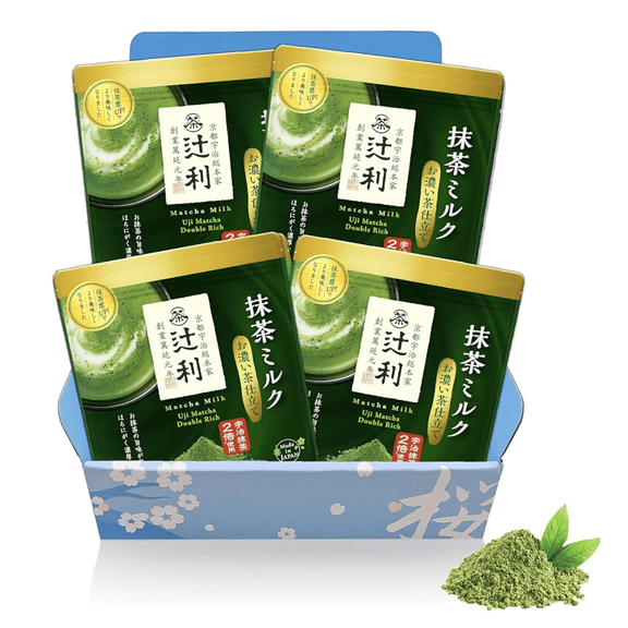 Matcha Latte Uji Double Rich Milk by Tsujiri, Kyoto Japan (600g 4 Pack Gift Box)