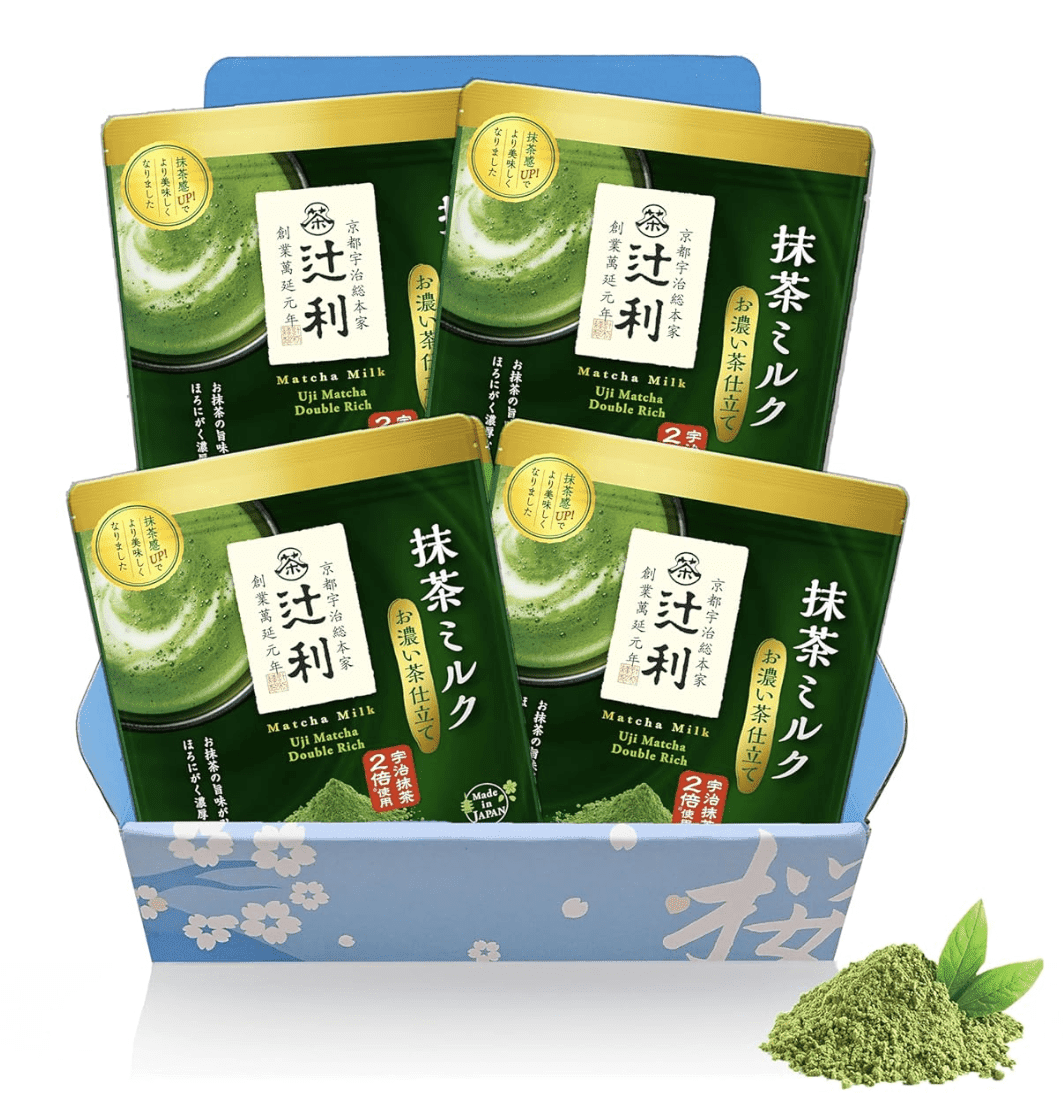 Matcha Latte Uji Double Rich Milk by Tsujiri, Kyoto Japan (600g 4 Pack Gift Box)