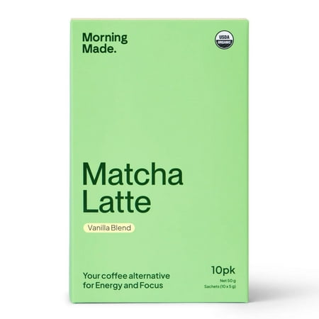 Morning Made Matcha Latte, Vanilla Blend, Organic Ceremonial Uji Matcha, Premium Japanese Green Tea, 10 Single Serve Packets