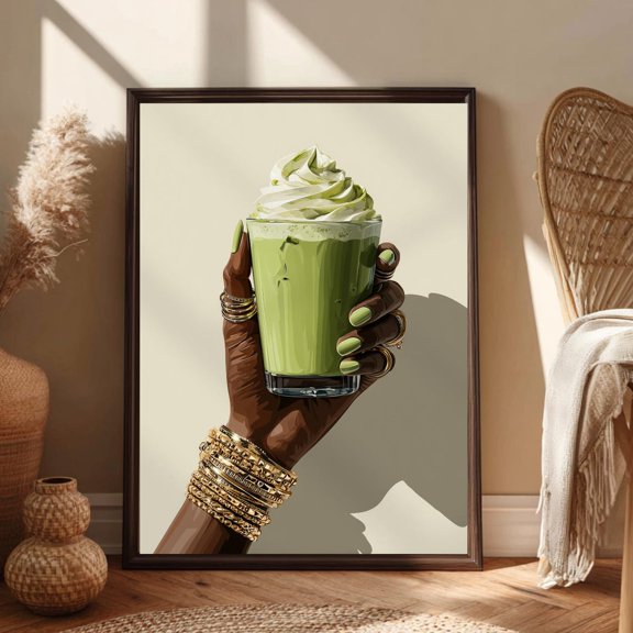 Matcha Latte Wall Art Glam Coffee Theme Modern Kitchen Decoration Artwork Living Room Bedroom Office