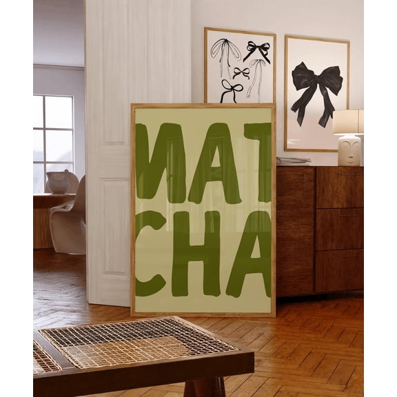 Matcha Morning Club, Typography Poster, Matcha Print, Green Matcha Girly Illustration, Wall Print, Cafe Green Quotes Home Decor #116, Stretched Canvas Size 12x18