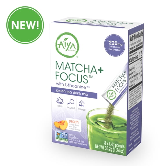 Aiya Matcha + Focus Peach Green Tea Drink Mix with L-Theanine 8 - 4.4 g Packets