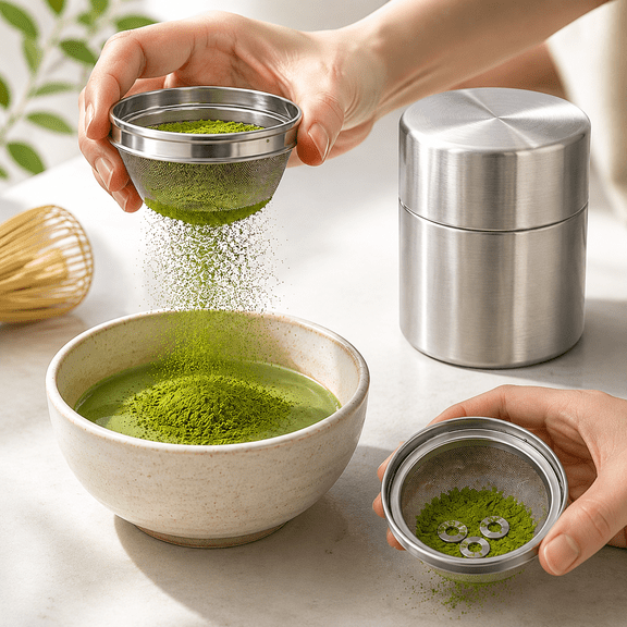 Matcha Powder Sifter Storage Box Set Stainless Steel with Agitator Rings Lids for Kitchen Tea Bar Coffee Station