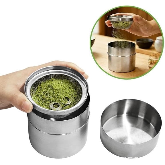 Matcha Powder Sifter & Storage Set, Stainless Steel Tin With 40 Mesh Sieve, Agitator Rings & Lids For Coffee, Matcha Tea, Sugar, Spice(RL)