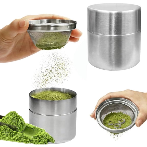 Matcha Powder Sifter and Storage Tin Set, Stainless Steel Matcha Shaker Canisters with Agitator Rings,Matchas Tin Container Tea Canister with Lids,40 Mesh Fine Sieve for Coffee MatchaTea Sugar Spice