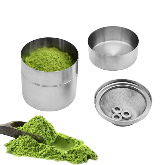 Matcha Powder Sifter and Storage Tin Set, Stainless Steel Matcha Shaker Canisters with Agitator Rings, Tea Powder Organizer for Matcha Latte, Kitchen, Tea Bar and Coffee Station