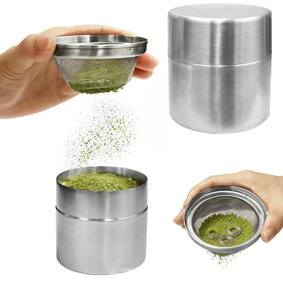 Matcha Powder Sifter and Storage Tin Set, Stainless Steel Matcha Tin Container Tea Canister with Lids and Agitator Rings, Tea Powder Organizer for Coffee Kitchen Teas Bar