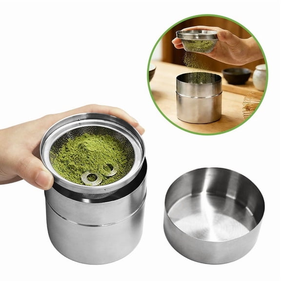 Matcha Powder Sifter and Storage Tin Set, Stainless Steel Shaker with Agitator for Matcha Latte, Kitchen, Tea Bar & Coffee Station