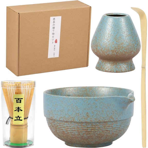 Matcha Set, Matcha Whisk Set Includes Matcha Bowl, Matcha Whisk Holder, Bamboo Matcha Whisk, Scoop and Matcha Sifter, Ceramic Matcha Kit for Tea Lovers Gift idea (Blue)