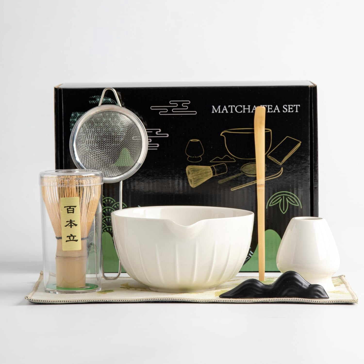 Matcha Making Kit Box Ceramic Matcha Bowl With Spout Complete 10-Piece Matcha Making Kit ...