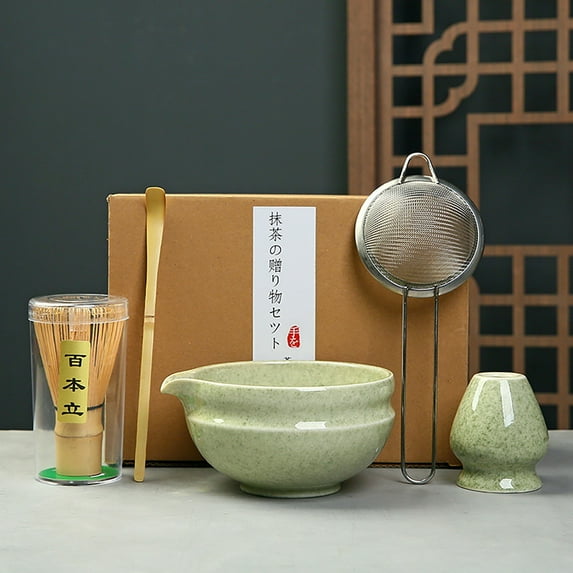 Matcha Tea Set 5 Pieces Clearance! Matcha Tea Set with Whisk Ceramic Bowl & Holder – Matcha Making Kit for Traditional Japanese Tea – Ideal Matcha Set for Beginners And