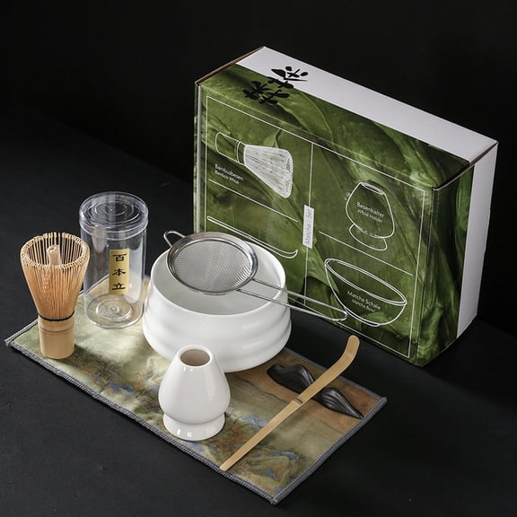Matcha Tea Set 7 Pcs, Matcha Whisk, Traditional Scoop, Matcha Bowl, Ceramic Whisk Holder, Handmade Matcha Ceremony Kit for Traditional Japanese Tea Ceremony