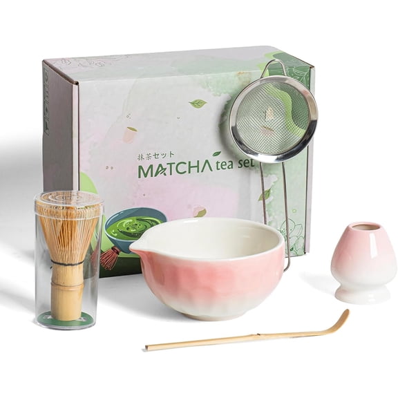 Matcha Tea Set Kit: Japanese Matcha Ceramic Bowl, Bamboo Whisk, Spoon, Sifter, and Chasen Holder for Lattes, and Breakfast, Perfect for Tea Lovers and Beginners