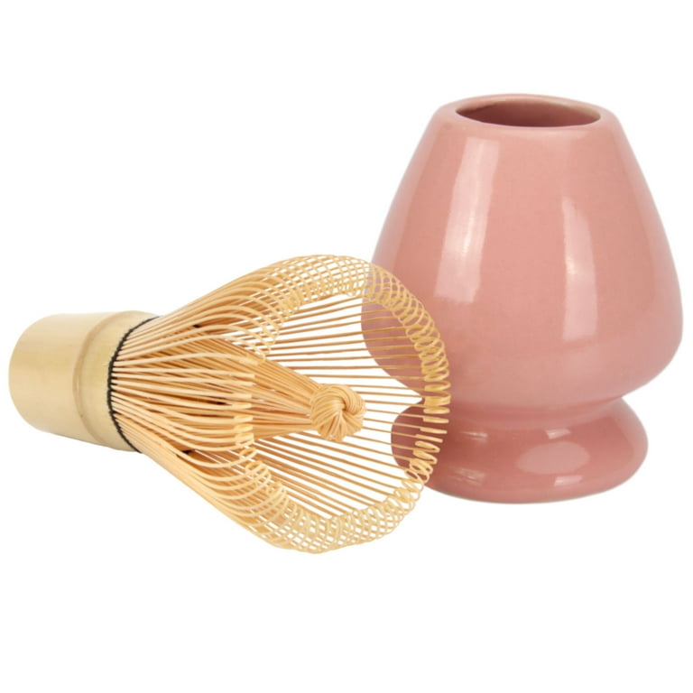 Matcha Tea Whisk Set - Bamboo Whisk and Whisk Holder - Pink