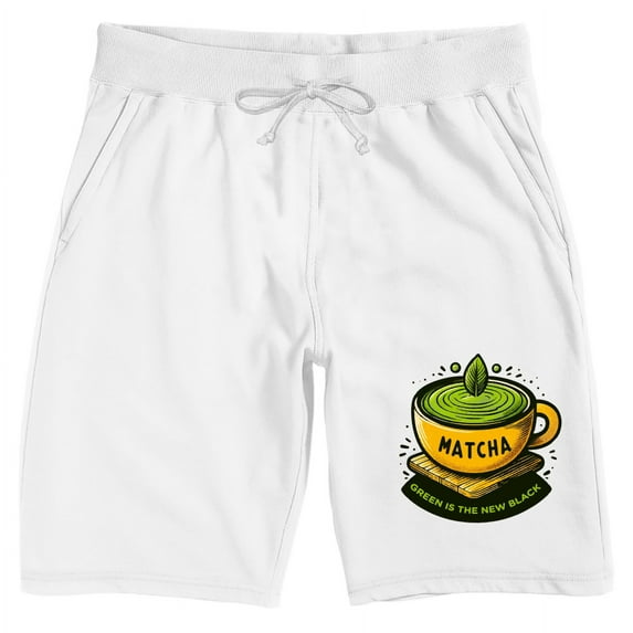 Matcha Teacup Green Is The New Black Men's White Sleep Shorts-XL