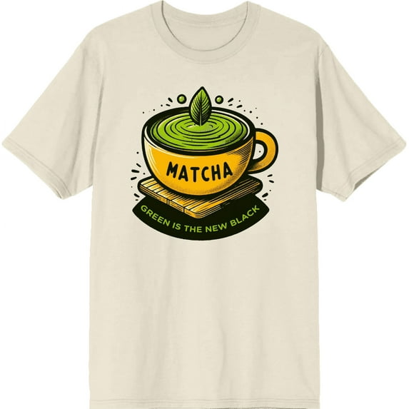 Matcha Teacup Green Is The New Black Natural Men's Crew Neck Short Sleeve Shirt-Medium