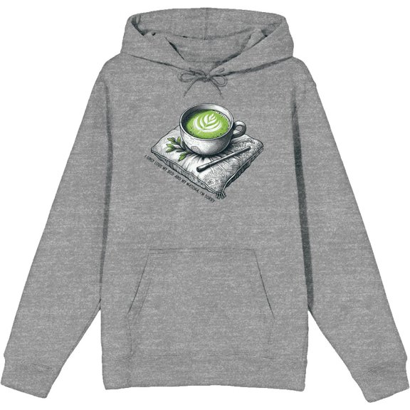 Matcha Teacup I Only Love My Bed and Matcha Heather Gray Adult Long Sleeve Hoodie-Small