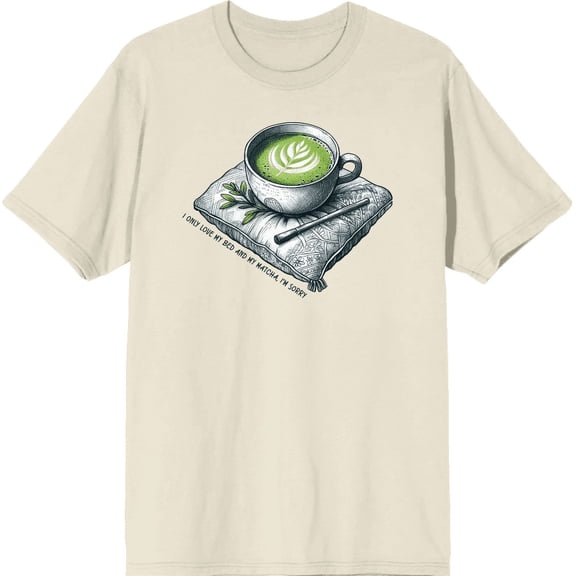 Matcha Teacup I Only Love My Bed and Matcha Natural Adult Crew Neck Short Sleeve Shirt-XL