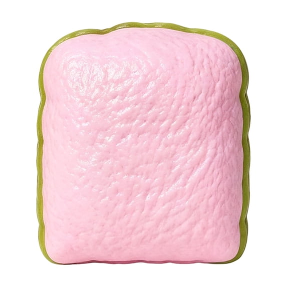 Matcha Toast Squishy Toy, Pink Toast Slice Stress Ball with Green Edge, Crunchy Sound Fidget Toy, Stress Relief Sensory Toy for Kids Adults, Bakery Desk Decor Gift