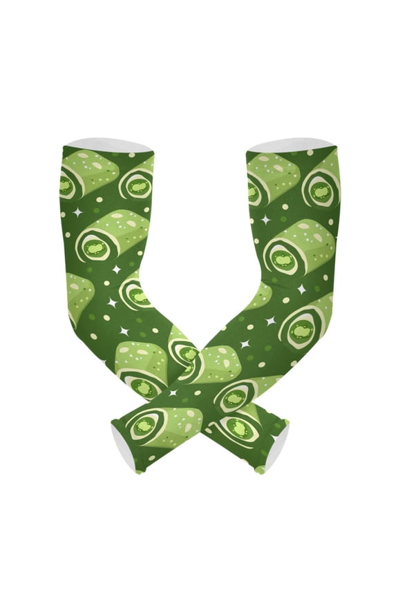 Matcha Towel Roll Pattern UV Protection Cooling Arm Sleeves, Compression Sun Sleeves for Men Women Sports