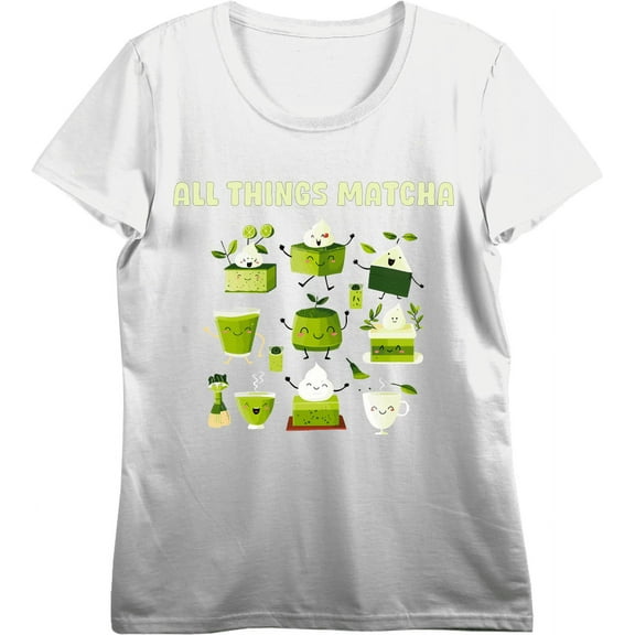 Matcha Treats All Things Matcha Vivid Women's White Crew Neck Crop Top-XS