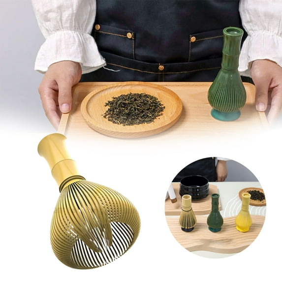 Matcha Whisk Chasen with Holder Reusable Japanese Tea Whisk for Matcha Green Tea Durable Tea Stirrer Brush for Home & Tea Shop Yellow